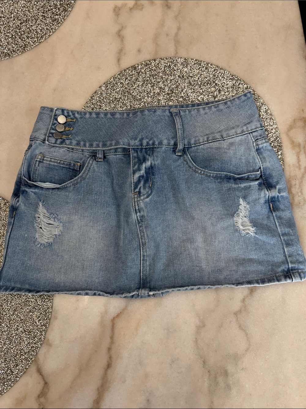 SHEIN Light Blue Distressed Denim Mini Skirt
